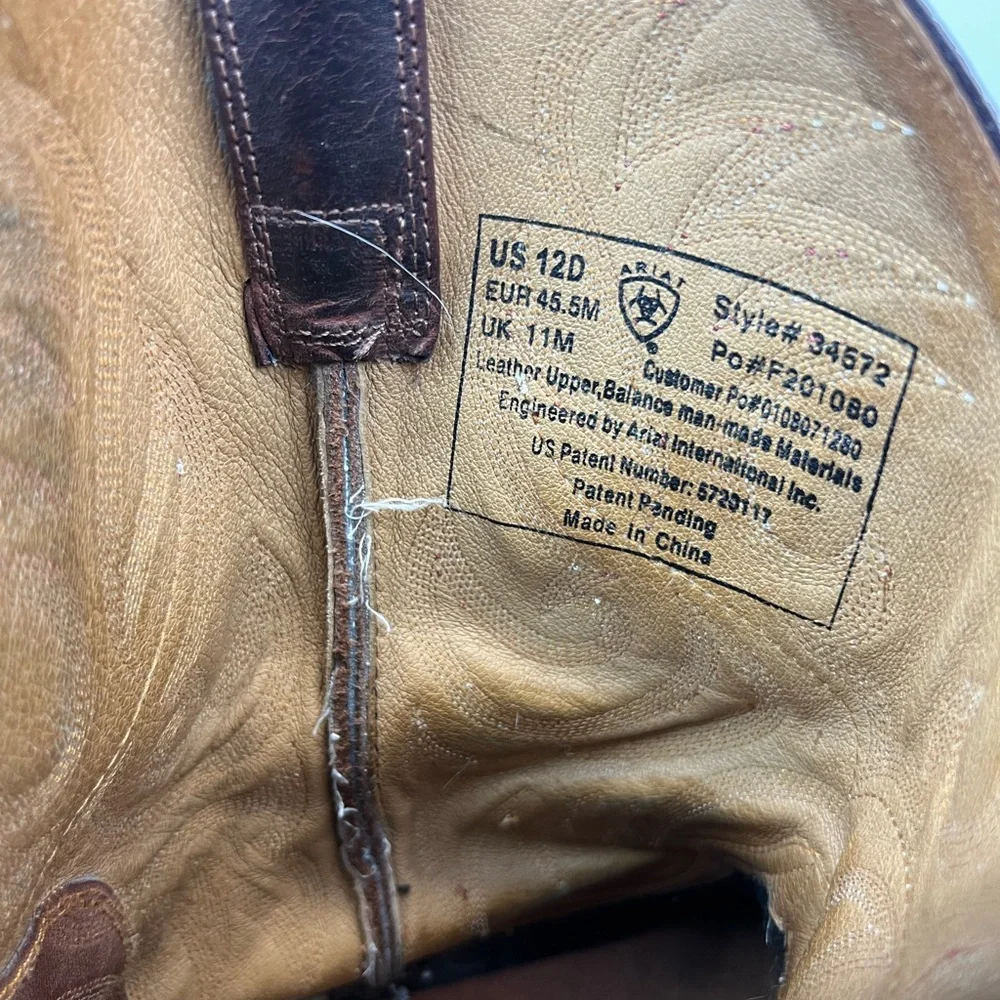 Ariat Boots Men’s Size 12D Brown Cowboy Western Boots Round Toe Leather - Picture 5 of 8